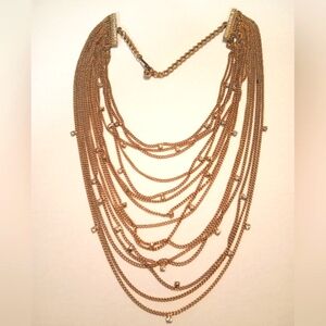 #230.  Vintage Gold Tone & Clear Rhinestone Multi Chain Layer Necklace.  8" Long